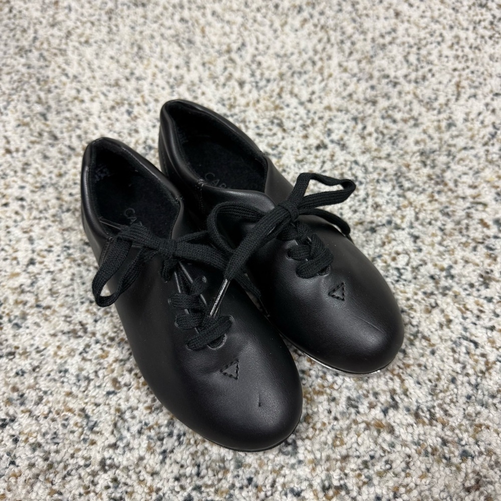 Capezio Black Leather Dance Tap Shoes Girls 12 Cg17c Teletone Tap